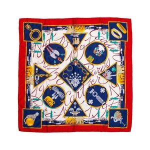 Vintage Cartier Paris Silk Scarf – Jewel Print Design Red – 100% Silk – 86x86cm